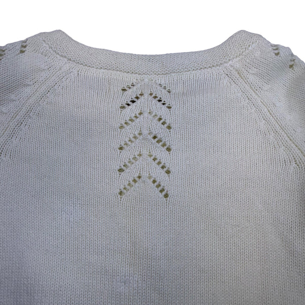 Hope & Henry Girls White Cotton Sweater Knit Cardigan Chevron Pattern Sz 12-18M