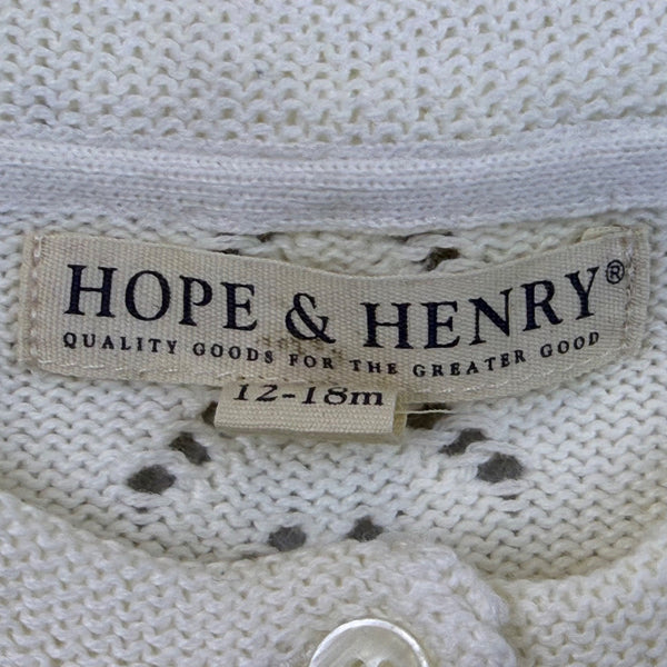 Hope & Henry Girls White Cotton Sweater Knit Cardigan Chevron Pattern Sz 12-18M