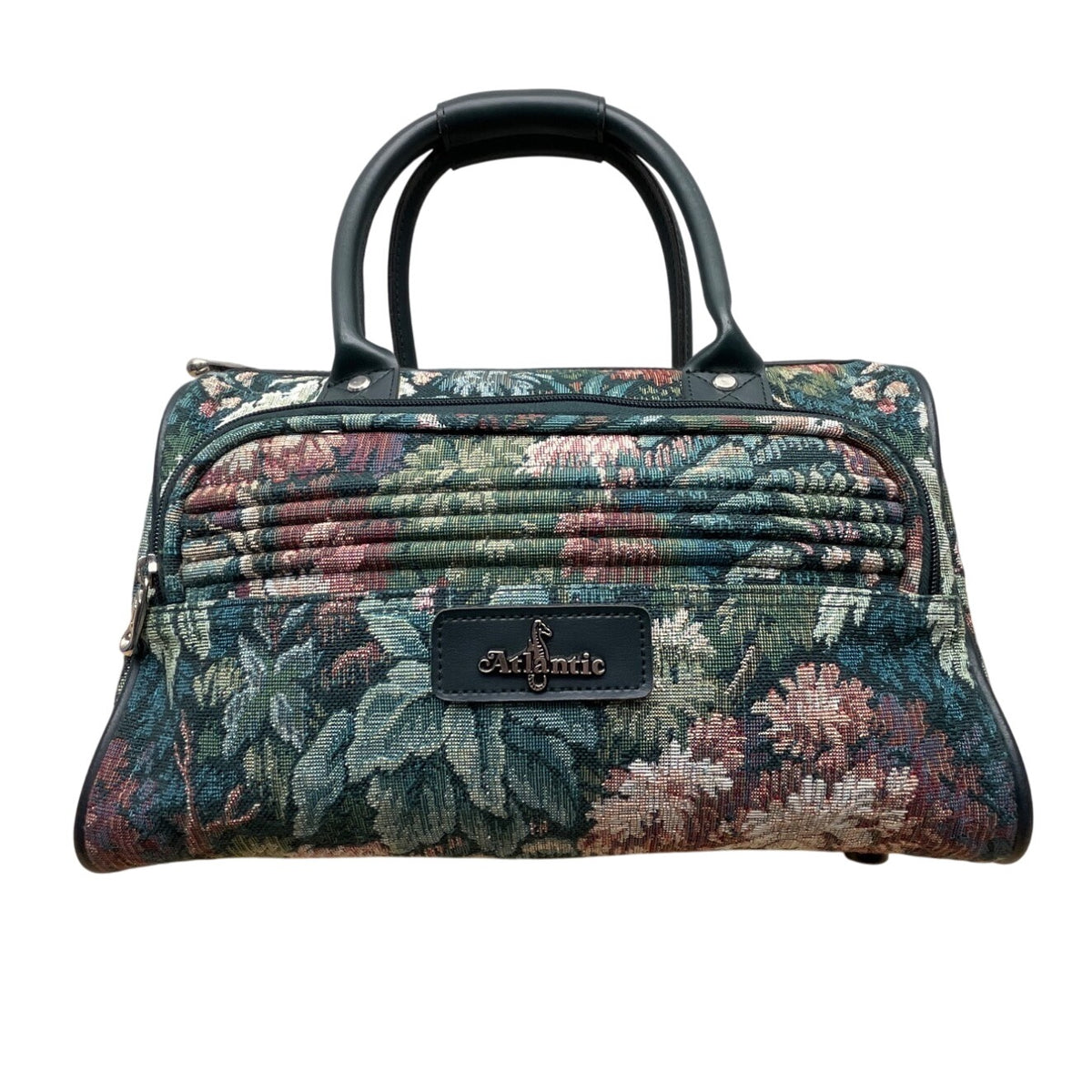 Atlantic Women’s Green Floral Tapestry Zippered Duffel Bag with Leather Handles