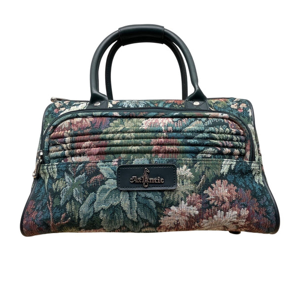 Atlantic Women’s Green Floral Tapestry Zippered Duffel Bag with Leather Handles