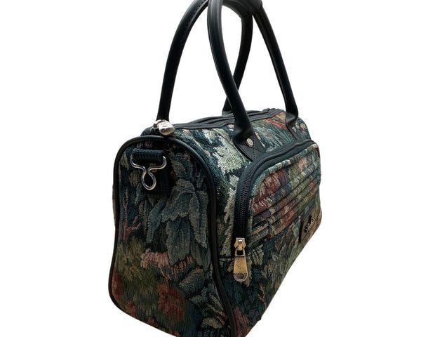 Atlantic Women’s Green Floral Tapestry Zippered Duffel Bag with Leather Handles
