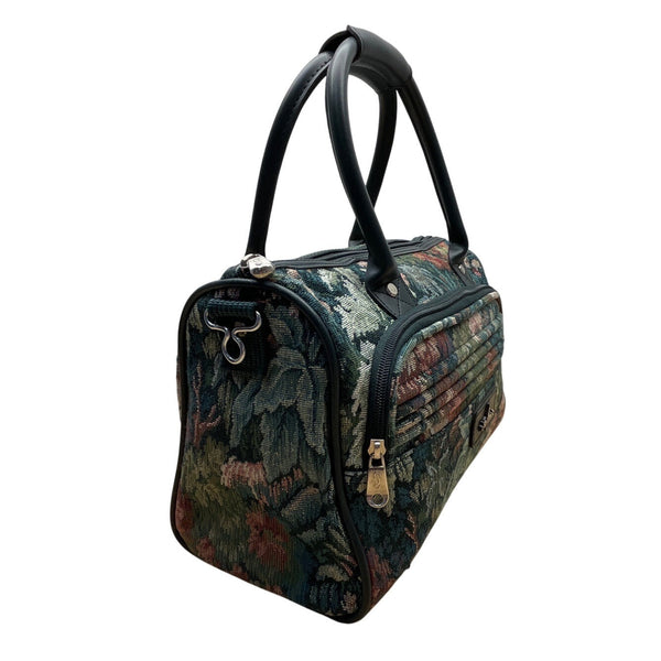 Atlantic Women’s Green Floral Tapestry Zippered Duffel Bag with Leather Handles