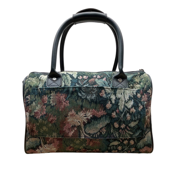 Atlantic Women’s Green Floral Tapestry Zippered Duffel Bag with Leather Handles