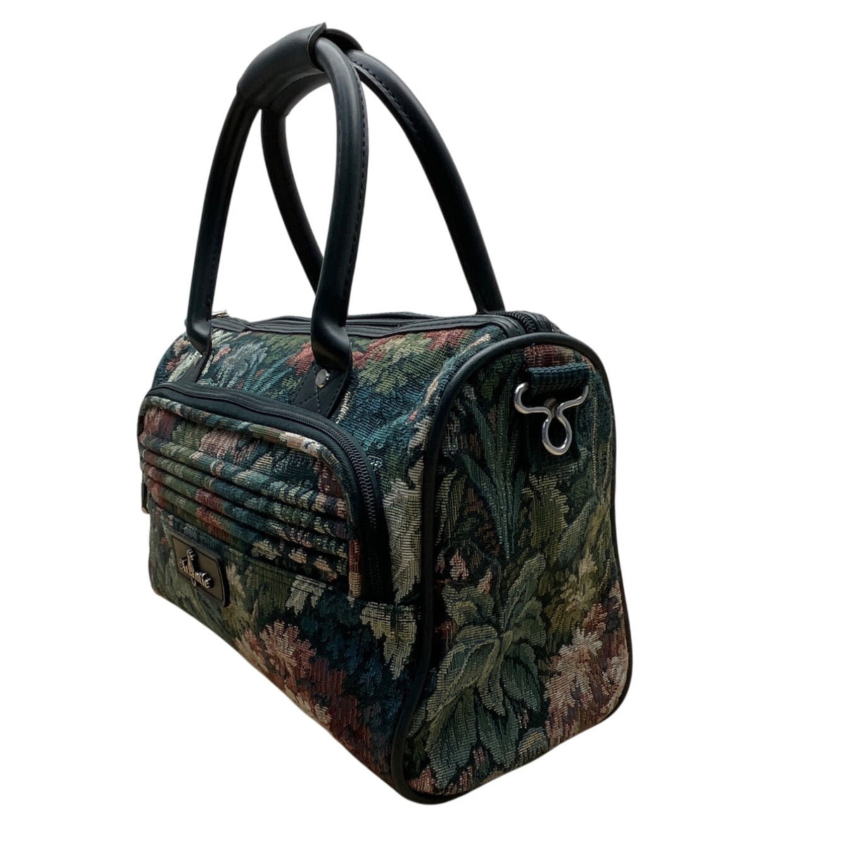Atlantic Women’s Green Floral Tapestry Zippered Duffel Bag with Leather Handles