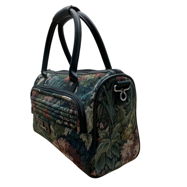 Atlantic Women’s Green Floral Tapestry Zippered Duffel Bag with Leather Handles