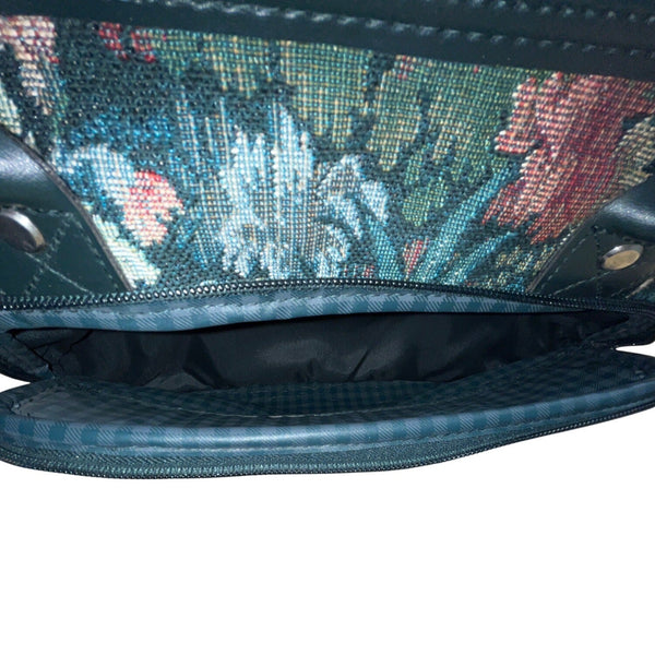 Atlantic Women’s Green Floral Tapestry Zippered Duffel Bag with Leather Handles