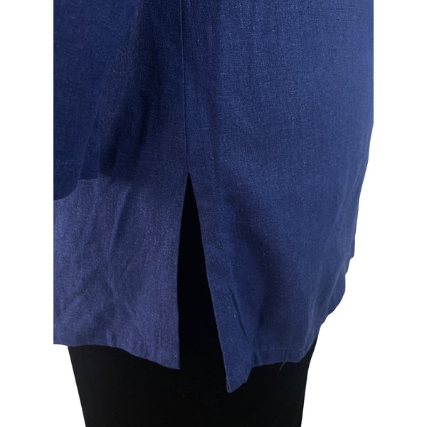Carole Little Women’s Blue 3/4 Sleeve Top Embroidered Neckline Split Hem Sz 1X