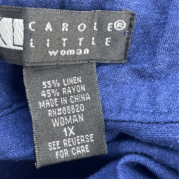 Carole Little Women’s Blue 3/4 Sleeve Top Embroidered Neckline Split Hem Sz 1X