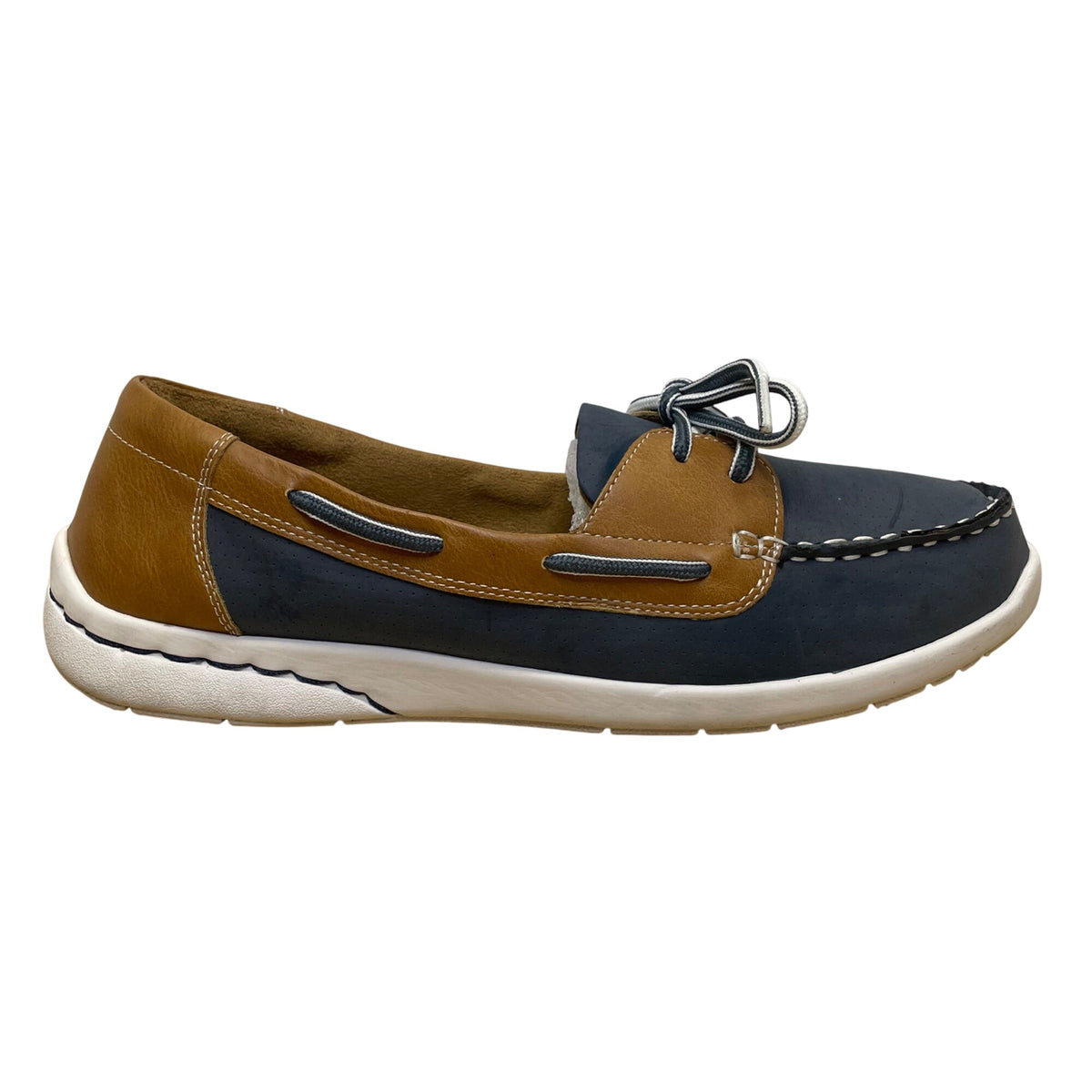 Croft & Barrow Women’s Blue & Brown Comfort Slip-On Moc Toe Boat Shoes Size 10