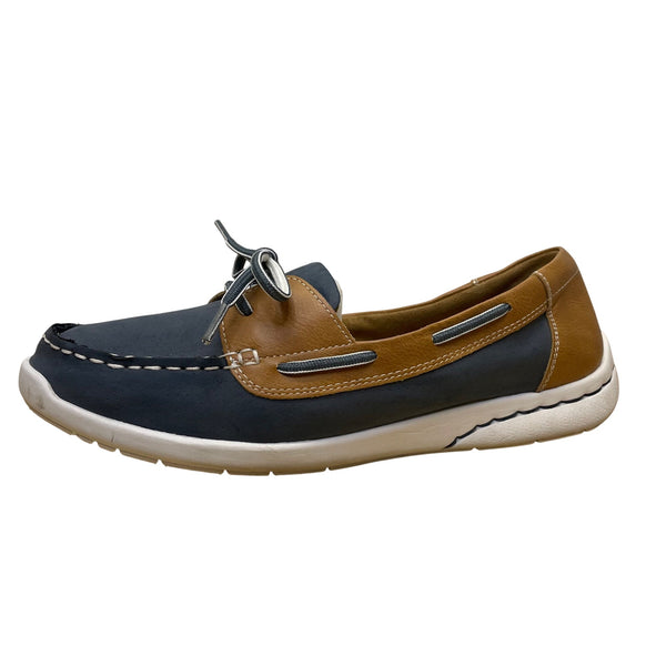 Croft & Barrow Women’s Blue & Brown Comfort Slip-On Moc Toe Boat Shoes Size 10