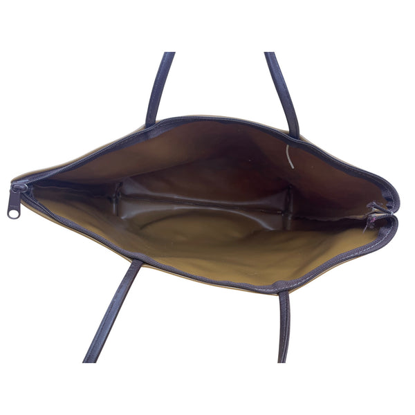 Medium Brown Bag Women’s Glossy Tote Bag Zipper Closure Stylish Durable Medium Size