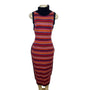 Toccin Striped Multicolor Sleeveless Knit Midi Dress With Turtleneck Sz XL - New
