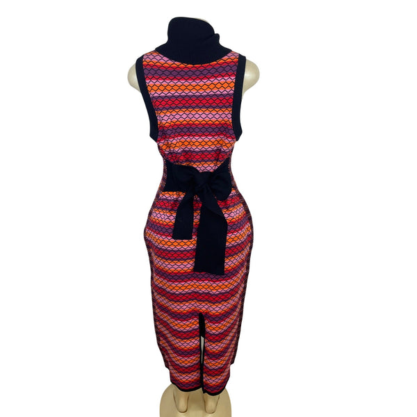Toccin Striped Multicolor Sleeveless Knit Midi Dress With Turtleneck Sz XL - New