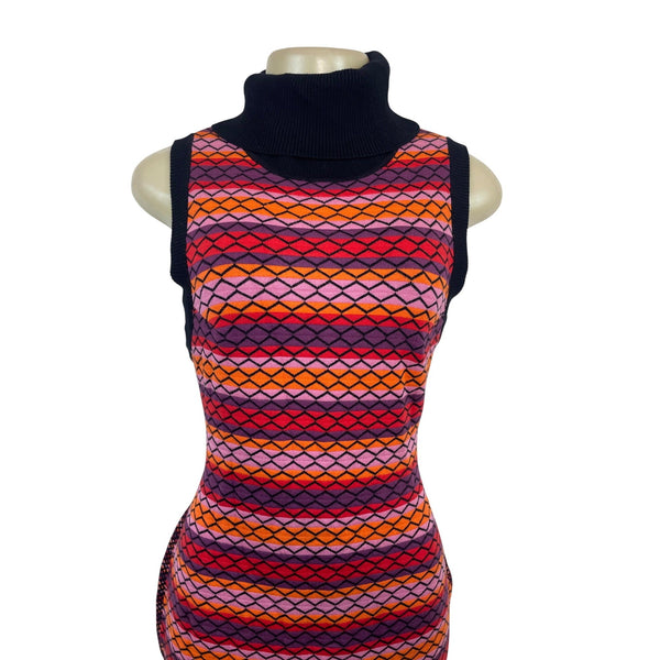 Toccin Striped Multicolor Sleeveless Knit Midi Dress With Turtleneck Sz XL - New