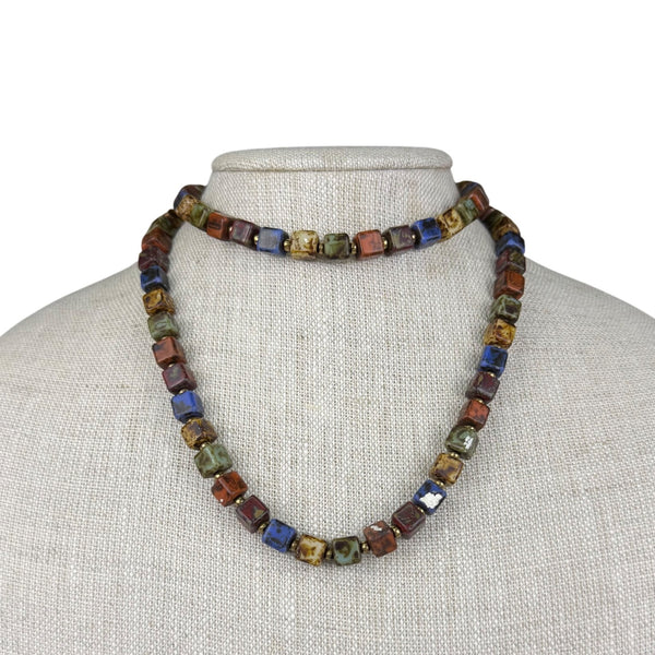Multicolor Ceramic Beaded Vintage Necklace For Women Gold Tone Retro Style