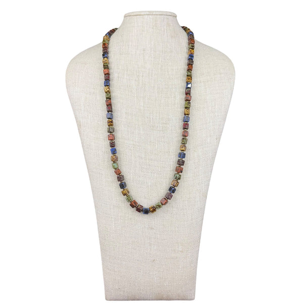 Multicolor Ceramic Beaded Vintage Necklace For Women Gold Tone Retro Style