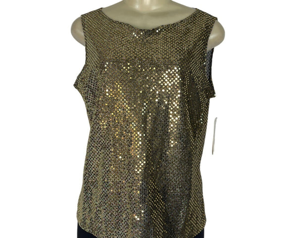 Notations Gold Sequin Sleeveless Top Womens Size M - New