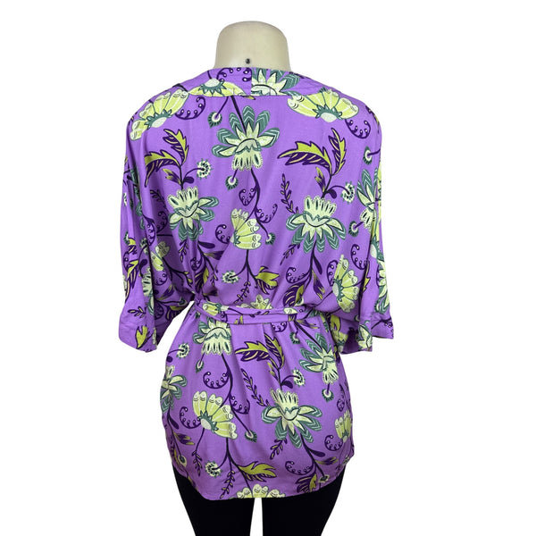 Hit Women's Purple Floral Robe Cover-Up & Matching Crop Top Tropical Set Sz PP