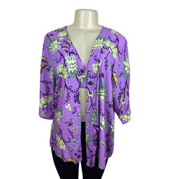 Hit Women's Purple Floral Robe Cover-Up & Matching Crop Top Tropical Set Sz PP