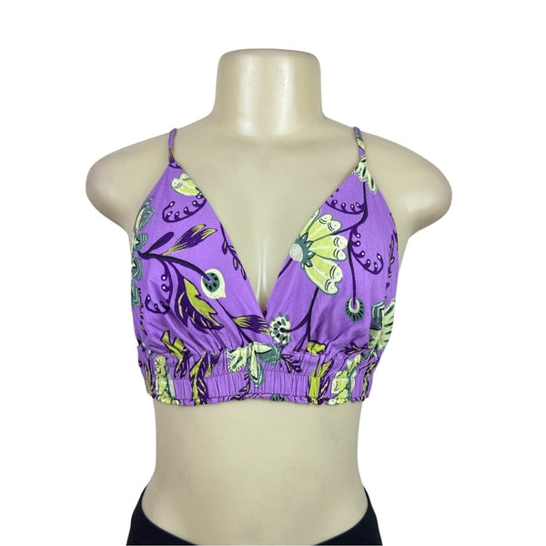Hit Women's Purple Floral Robe Cover-Up & Matching Crop Top Tropical Set Sz PP
