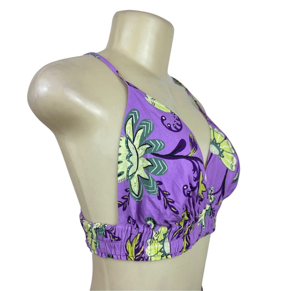 Hit Women's Purple Floral Robe Cover-Up & Matching Crop Top Tropical Set Sz PP