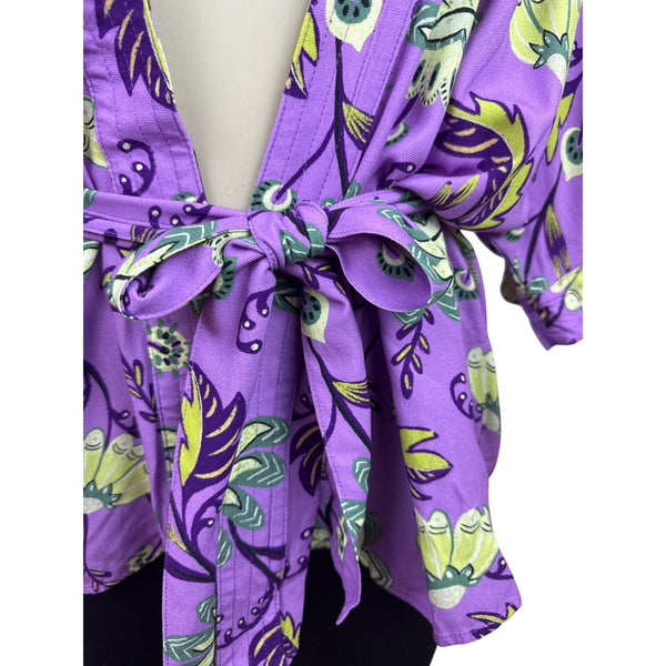 Hit Women's Purple Floral Robe Cover-Up & Matching Crop Top Tropical Set Sz PP