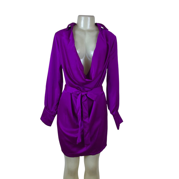Fashion Nova Purple Long Sleeve Women's Mini Dress With Belt Sz S - Ne Picky Thrifter Fashion Nova Purple Long Sleeve Women's Mini Dress With Belt Sz S - Ne Picky Thrifter