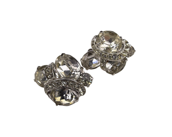 Eisenberg Womens Silver Tone Rhinestone Clip-On Earrings Vintage Jewelry