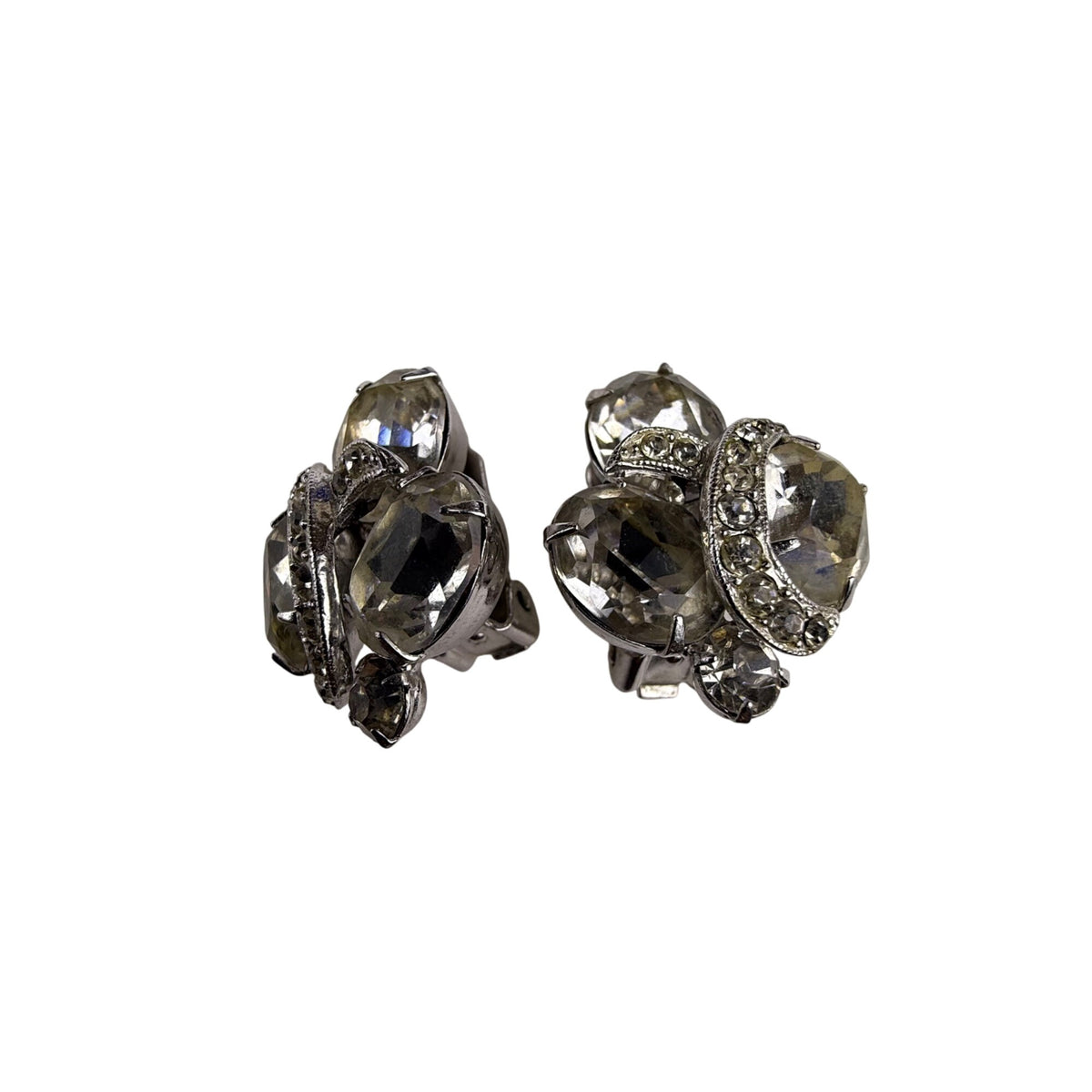 Eisenberg Womens Silver Tone Rhinestone Clip-On Earrings Vintage Jewelry