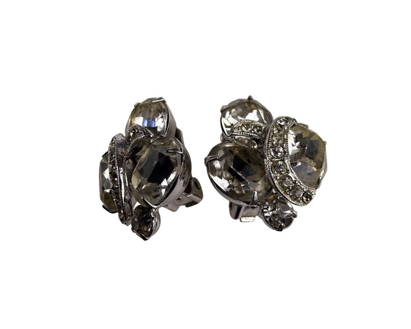 Eisenberg Womens Silver Tone Rhinestone Clip-On Earrings Vintage Jewelry