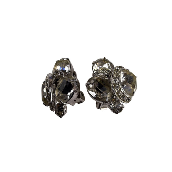 Eisenberg Womens Silver Tone Rhinestone Clip-On Earrings Vintage Jewelry