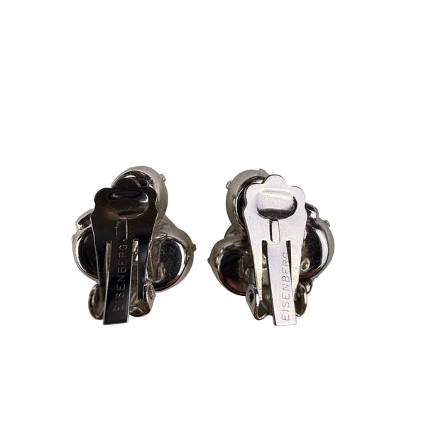 Eisenberg Womens Silver Tone Rhinestone Clip-On Earrings Vintage Jewelry