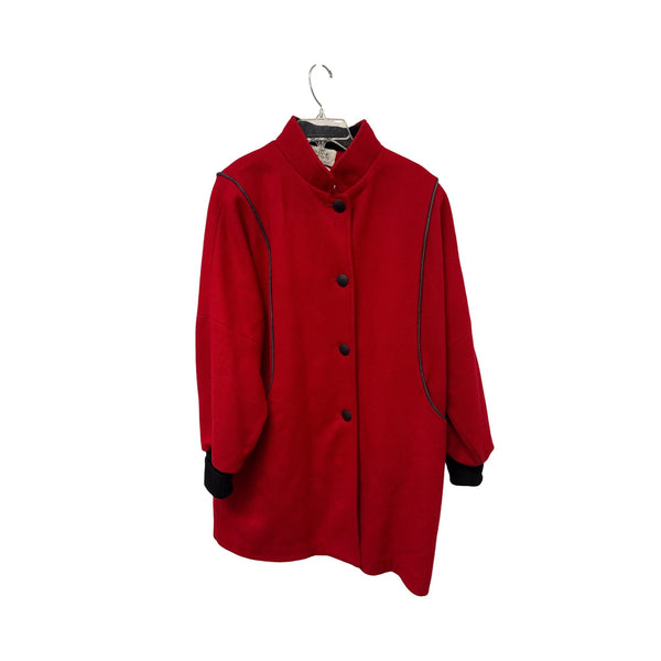 Stephane Mathews Womens Red Wool Button-Up Jacket Long Sleeve Retro Made In USA