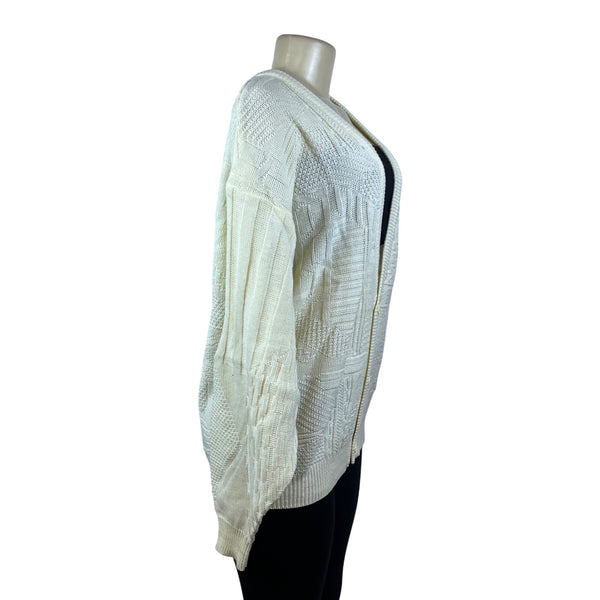 Permit Womens White Knit Cardigan Sweater Long Sleeve Geometric Textured Sz L