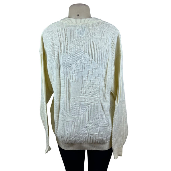 Permit Womens White Knit Cardigan Sweater Long Sleeve Geometric Textured Sz L