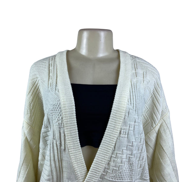 Permit Womens White Knit Cardigan Sweater Long Sleeve Geometric Textured Sz L