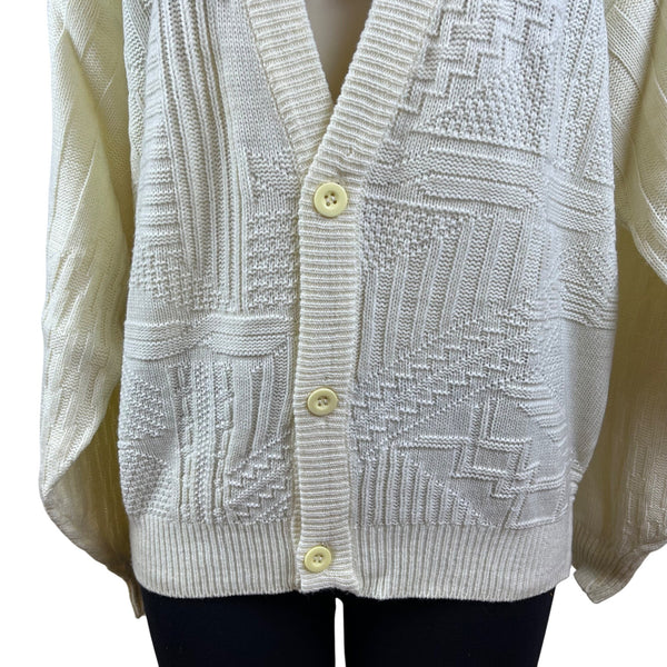 Permit Womens White Knit Cardigan Sweater Long Sleeve Geometric Textured Sz L