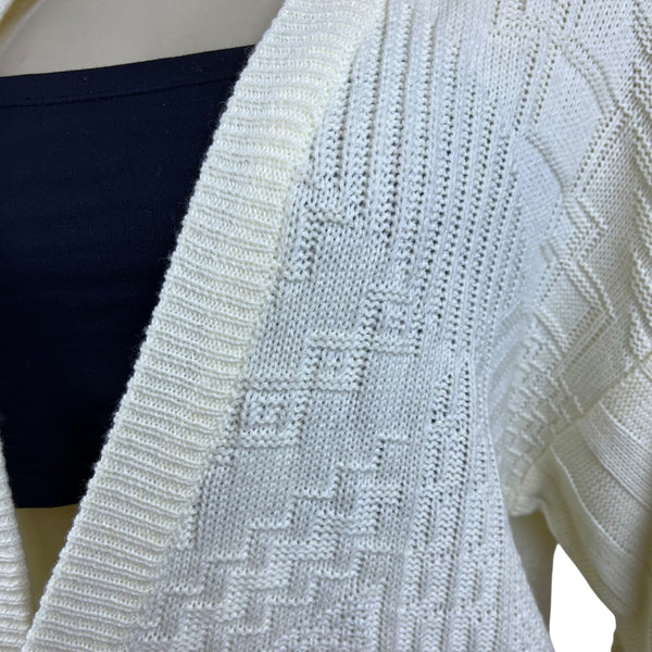Permit Womens White Knit Cardigan Sweater Long Sleeve Geometric Textured Sz L