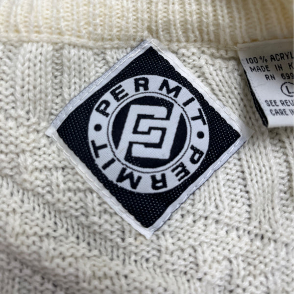Permit Womens White Knit Cardigan Sweater Long Sleeve Geometric Textured Sz L