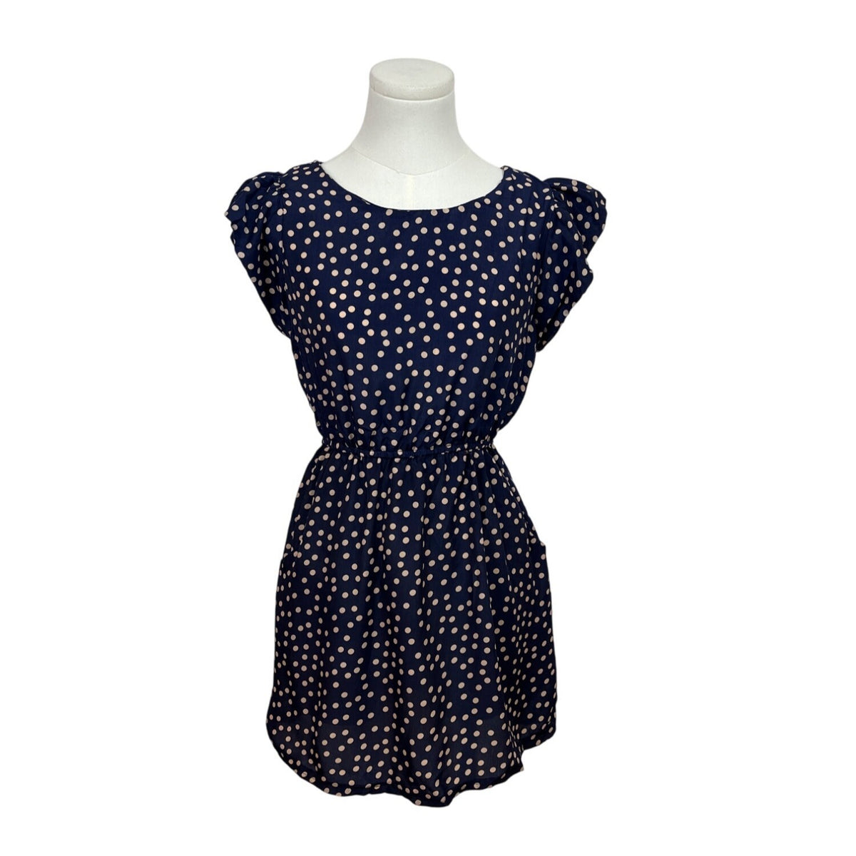 Navy Blue Polka Dot Dress With Pockets By Zara Basic- New
