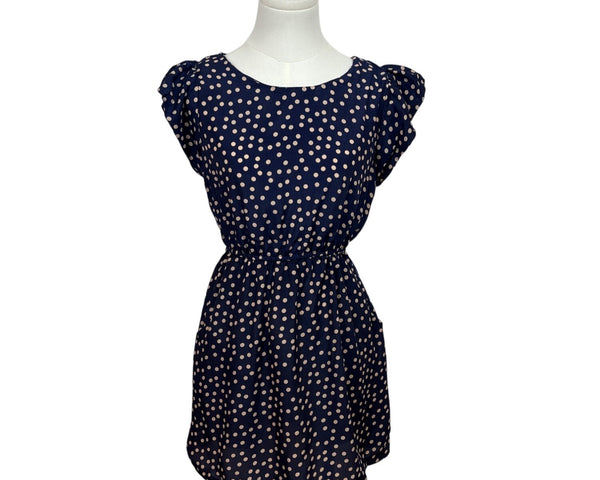 Navy Blue Polka Dot Dress With Pockets By Zara Basic- New