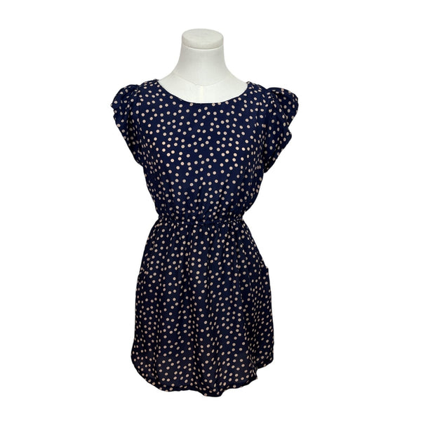 Navy Blue Polka Dot Dress With Pockets By Zara Basic- New