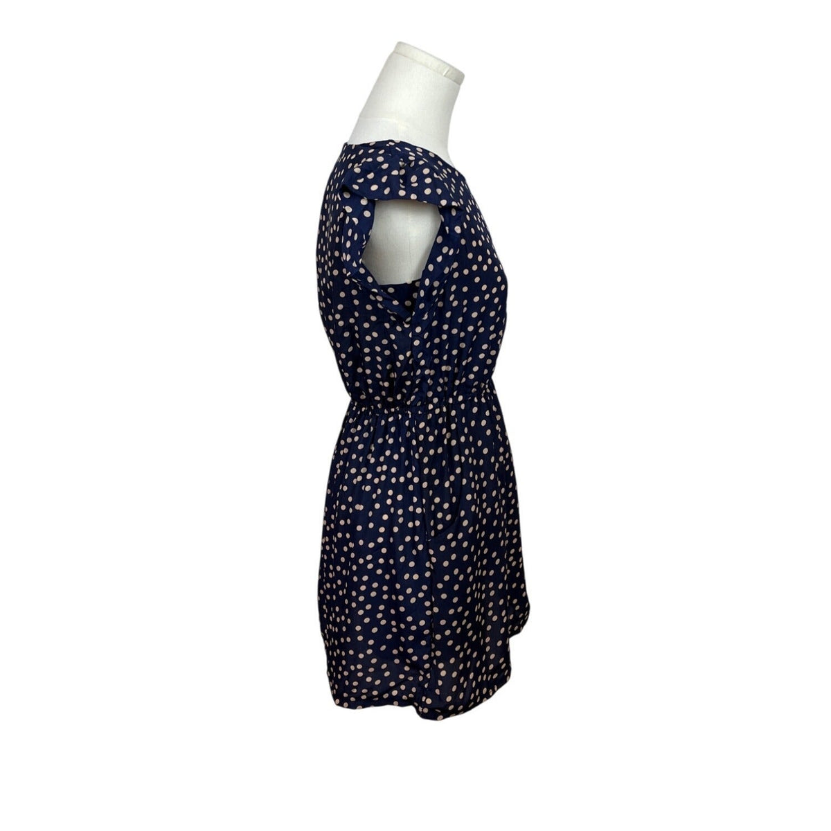 Navy Blue Polka Dot Dress With Pockets By Zara Basic- New