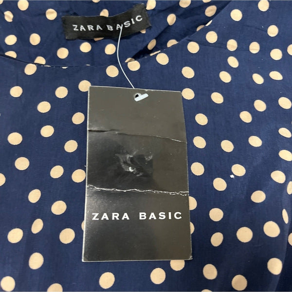 Navy Blue Polka Dot Dress With Pockets By Zara Basic- New