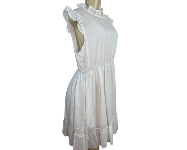 Honega Women’s White Ruffled Sleeveless Mini Dress With Elastic Waist Sz L - New