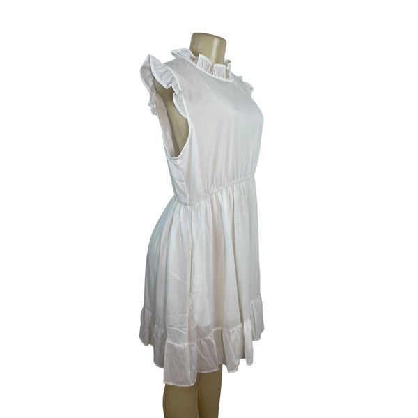 Honega Women’s White Ruffled Sleeveless Mini Dress With Elastic Waist Sz L - New