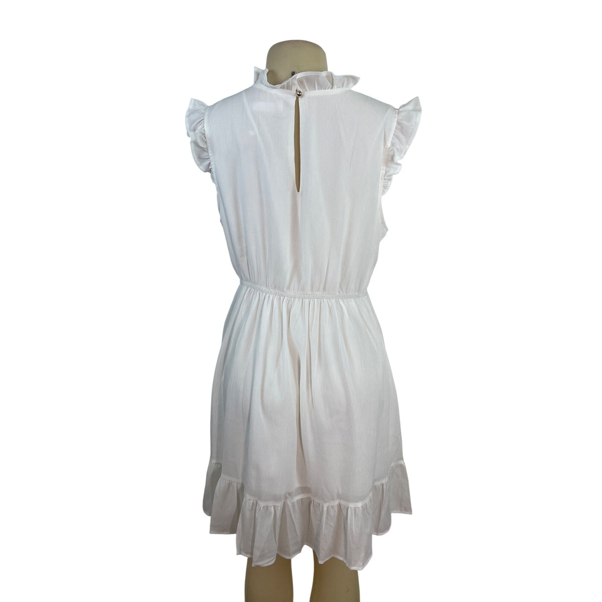 Honega Women’s White Ruffled Sleeveless Mini Dress With Elastic Waist Sz L - New