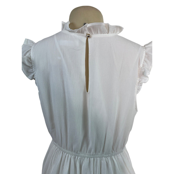Honega Women’s White Ruffled Sleeveless Mini Dress With Elastic Waist Sz L - New