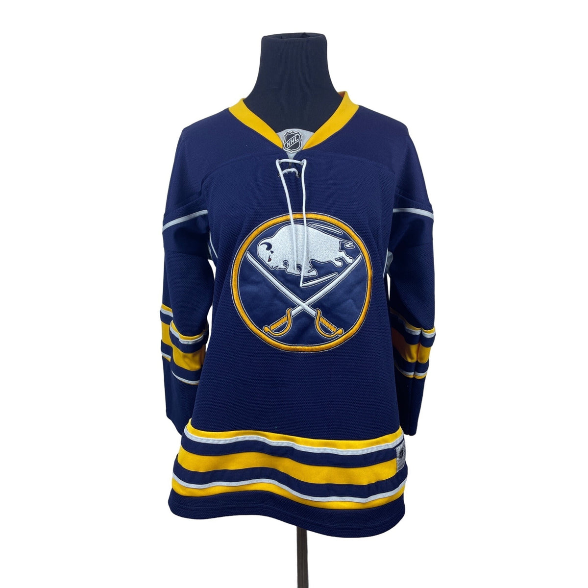 Reebok Buffalo Sabres Youth Boy's Navy Blue and Yellow NHL Jersey Sz L-XL