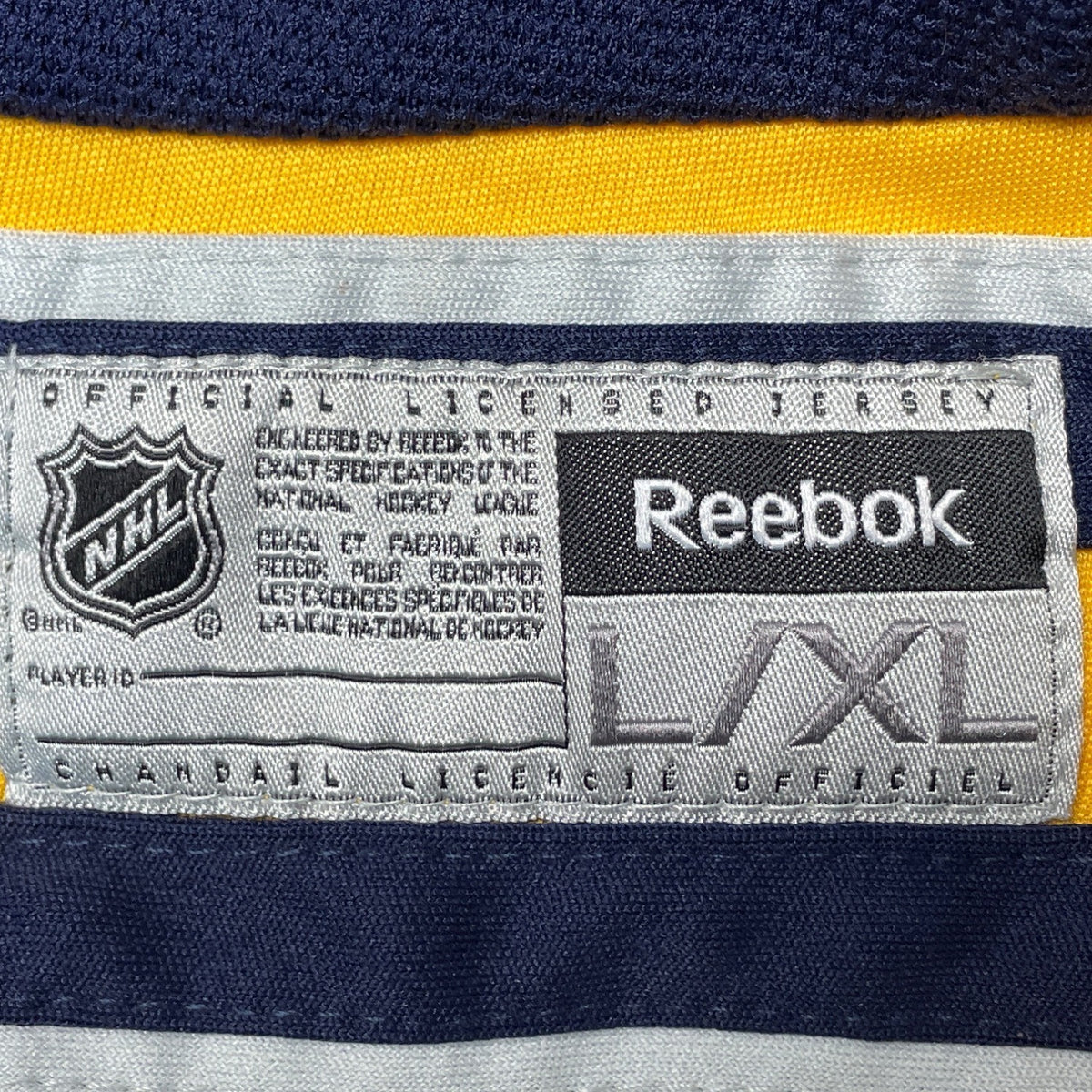 Reebok Buffalo Sabres Youth Boy's Navy Blue and Yellow NHL Jersey Sz L-XL